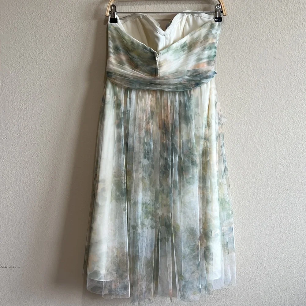 Jenny‎ Yoo Ivory Sage Maia Printed Tulle Sweetheart Strapless Dress Women Medium